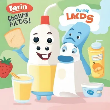 In this cartoon, the lactose intolerance character teaches children the importance of choosing lactose-free alternatives and living a healthy lifestyle.