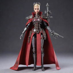 Barbie imagined as a member of the Adeptus Mechanicus from Warhammer 40k, complete with cybernetic augmentations and tech-priest robes