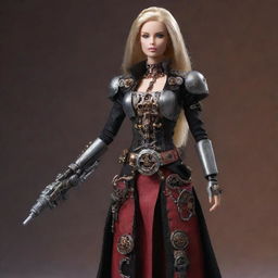 Barbie imagined as a member of the Adeptus Mechanicus from Warhammer 40k, complete with cybernetic augmentations and tech-priest robes