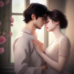 A high-quality digital art image portraying a romantic scene between two characters