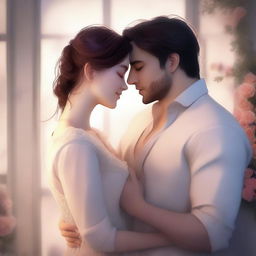 A high-quality digital art image portraying a romantic scene between two characters