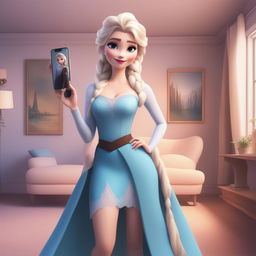 A digital art image of Elsa from Disney's Frozen as a modern-day Instagram influencer