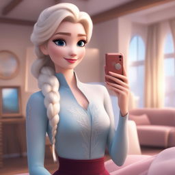 A digital art image of Elsa from Disney's Frozen as a modern-day Instagram influencer