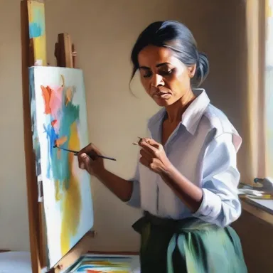Upon finishing her painting, she gazed at it with a sense of pride and satisfaction.