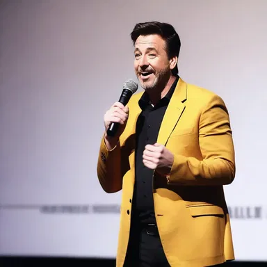 After delivering a hilarious punchline, the comedian stood on stage, basking in the proud laughter and applause of the audience.