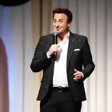 After delivering a hilarious punchline, the comedian stood on stage, basking in the proud laughter and applause of the audience.