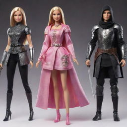 Barbie depicted as various classes from the Elden Ring game, including a courageous knight, a mystical sorcerer, and a stealthy assassin