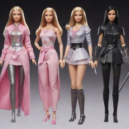 Barbie depicted as various classes from the Elden Ring game, including a courageous knight, a mystical sorcerer, and a stealthy assassin