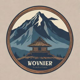 A striking logo incorporating a majestic mountain backdrop and traditional old longhouses