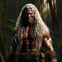 Transform Rambo and Commando's hair length to emulate Gandalf's long, flowing white hair, whilst still retaining the fierce faces, heavily muscular bodies, long ammunition belts, and their intense jungle standoff.