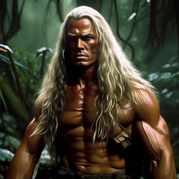 Transform Rambo and Commando's hair length to emulate Gandalf's long, flowing white hair, whilst still retaining the fierce faces, heavily muscular bodies, long ammunition belts, and their intense jungle standoff.