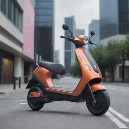 Create an engaging advertising graphic featuring an electric scooter. Include futuristic aesthetic styles and incorporate the phrase 'EV is the future'.