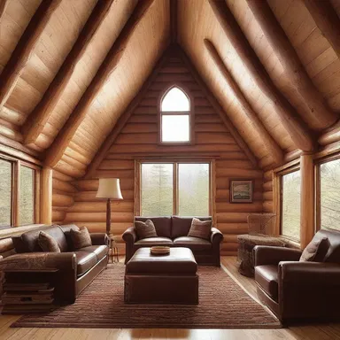 The ligneous beams that adorned the vaulted ceiling added a rustic charm to the architecture of the cabin.
