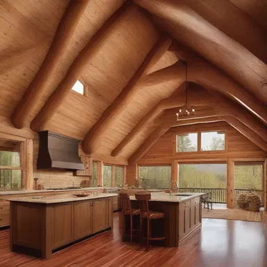 The ligneous beams that adorned the vaulted ceiling added a rustic charm to the architecture of the cabin.