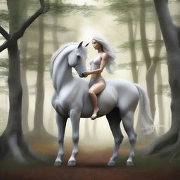 An image of a female centaur, her form a perfect fusion of woman and horse