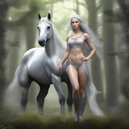 An image of a female centaur, her form a perfect fusion of woman and horse