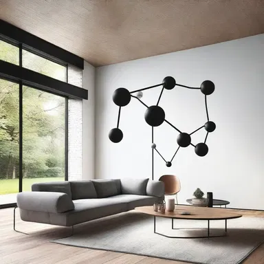 In a modern house design, the gram molecule is incorporated as a decorative element, showcasing the molecular weight of different materials used in the construction.