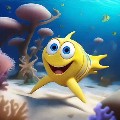 In the animated world of 'Underwater Adventures', Sammy the sand stargazer is a playful character with eyes that pop out on stalks whenever he gets excited.