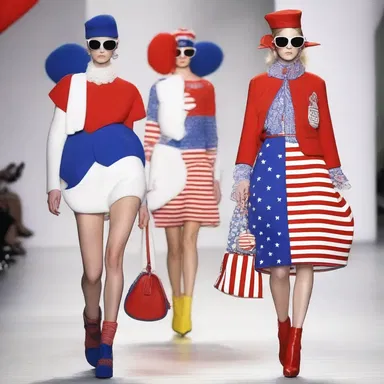 The designer's latest collection featured blimpish-inspired garments, with excessive use of patriotic colors and symbols.