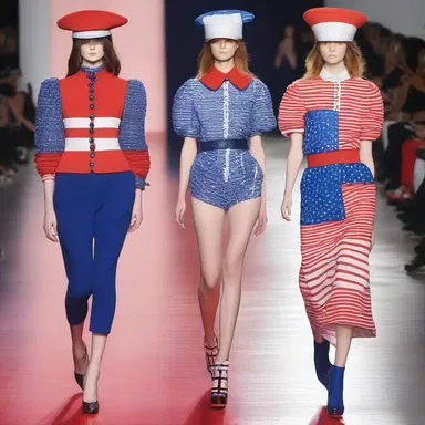 The designer's latest collection featured blimpish-inspired garments, with excessive use of patriotic colors and symbols.