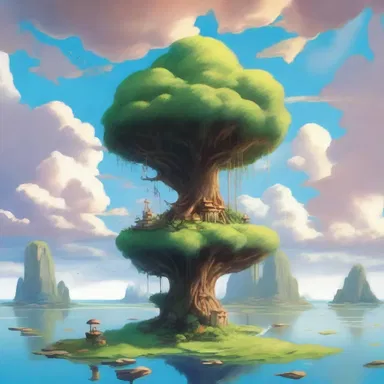 In a realm of magic and mythical creatures, the horizon was adorned with floating islands.