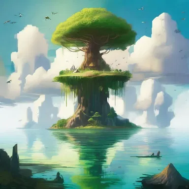 In a realm of magic and mythical creatures, the horizon was adorned with floating islands.
