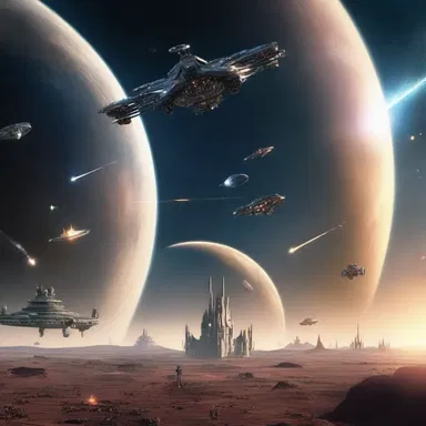 The epic space battle unfolded on the big screen, with starships cruising across the horizon of distant planets.