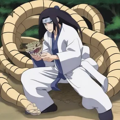 In the anime 'Naruto', the character Orochimaru possesses a summoning technique that allows him to summon a giant puff adder snake.