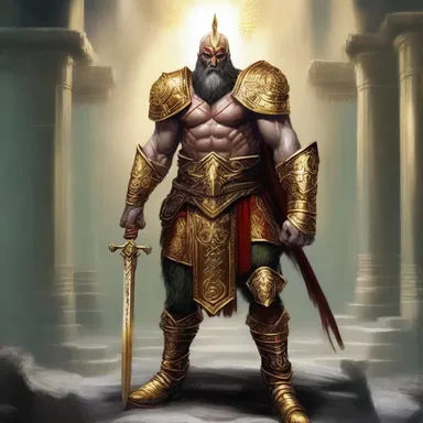 The god of war adorned his golden armor with rowels at the end of his spurs.