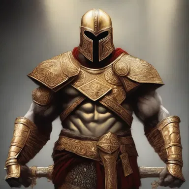 The god of war adorned his golden armor with rowels at the end of his spurs.