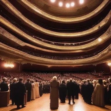 The performance of the opera is about to impend, and the audience eagerly awaits the opening night.
