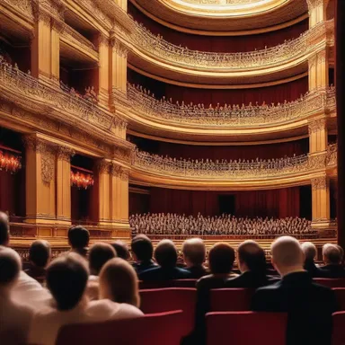 The performance of the opera is about to impend, and the audience eagerly awaits the opening night.