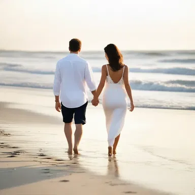 As the couple walked hand in hand along the beach, a feeling of love and anticipation impended in the air.