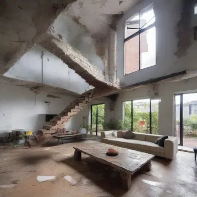 The dilapidated building was transformed into a beautiful home, as the architects merged squalidly rundown elements with modern design.