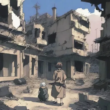 The anime depicted a post-apocalyptic world where characters lived squalidly, struggling to survive amidst the ruins.