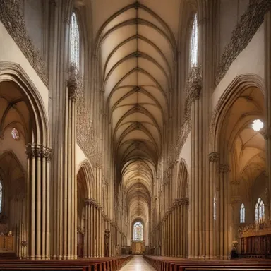 The cathedral's high ceiling creates a sense of grandeur and space.