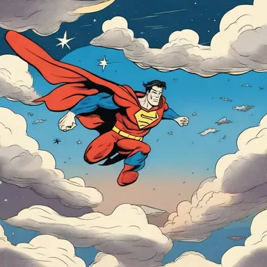 In the comic strip, the superhero effortlessly flew through the night sky, soaring past the clouds and breaking through the ceiling of the atmosphere.