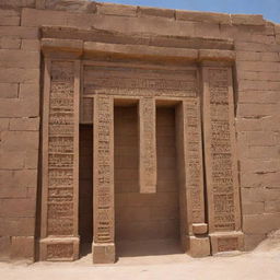 A letter 'H' designed as an elongated Yemeni archaeological building, displaying detailed brickwork and intricate designs common to Yemeni architecture.