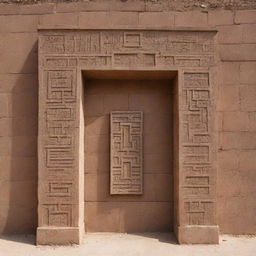 A letter 'H' designed as an elongated Yemeni archaeological building, displaying detailed brickwork and intricate designs common to Yemeni architecture.