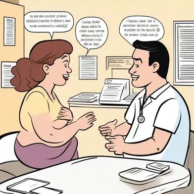 In the comic strip, the primigravida eagerly attended her first prenatal appointment, excitedly discussing the impending arrival of her baby.