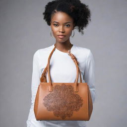 A modern leather bag subtly accented with Igbo cultural designs