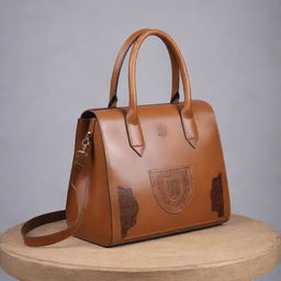 A leather bag with a sleek, modern, classy design, subtly accented with Igbo cultural elements