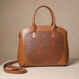 A chic, modern leather bag in a color other than brown, gracefully highlighted with subtle Igbo cultural designs