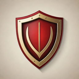 Design a striking logo in the shape of a medieval shield, embellished with gold and red colors. The logo should be presented against a blank, background-less canvas.