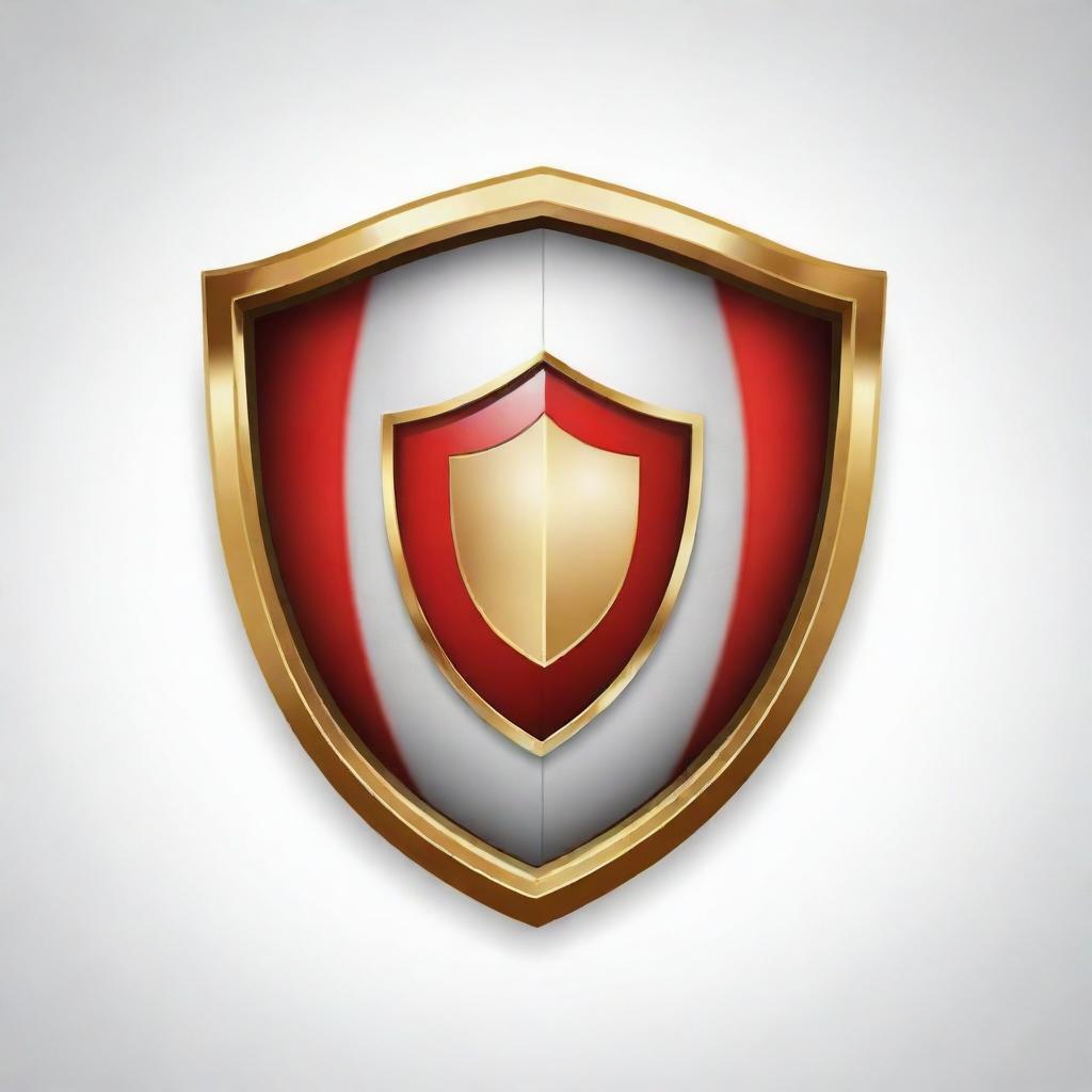 Design a football logo with a golden and red shield on a white background