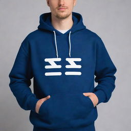 A navy blue hoodie with a white shade on hands. The hoodie features a unique design on the back, depicting the XX chromosomes, making it a perfect accessory for a scientist.