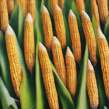 The artist created a stunning painting depicting a field of dent corn with its distinct indented kernels.