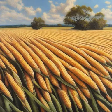 The artist created a stunning painting depicting a field of dent corn with its distinct indented kernels.