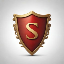 A red shield symbol with winding golden script, set against a white background.