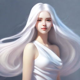 A digital art representation of a young girl with flowing white hair